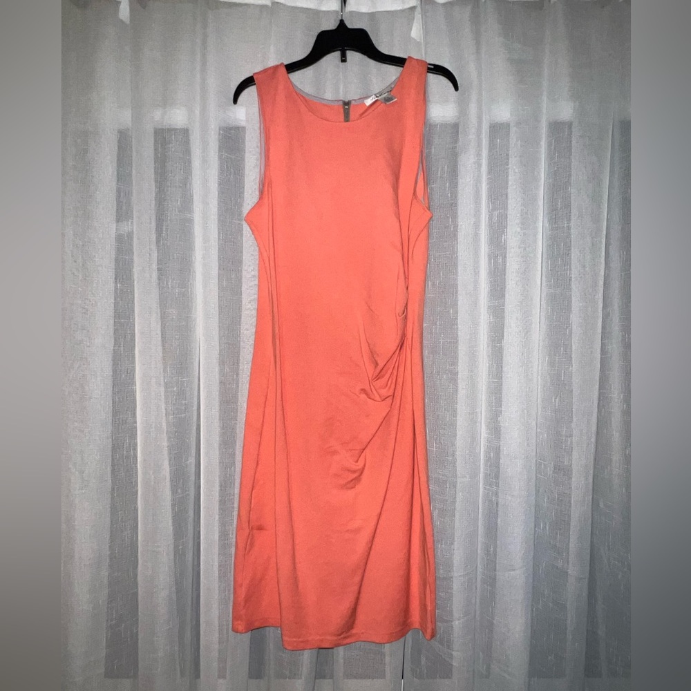 Salmon waist cinch stretch dress
